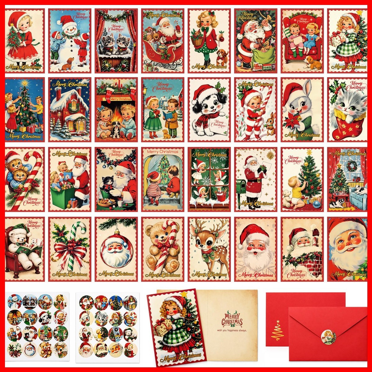 Tlenpo 32 Vintage Christmas Cards, Christmas Cards Envelopes Stickers