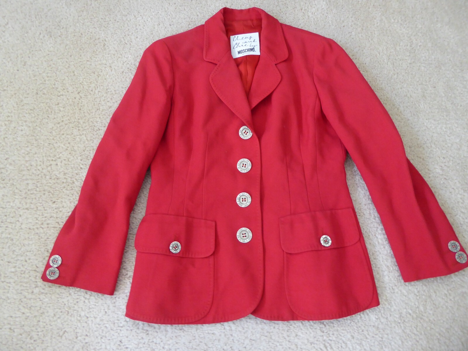 Moschino Cheap and Chic Red Blazer Button up Seamed Tailored Jacket Size 8