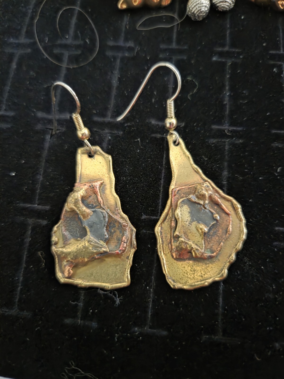 Vintage Large Brutalist Earrings Mixed Metal Dangles Mid Century 