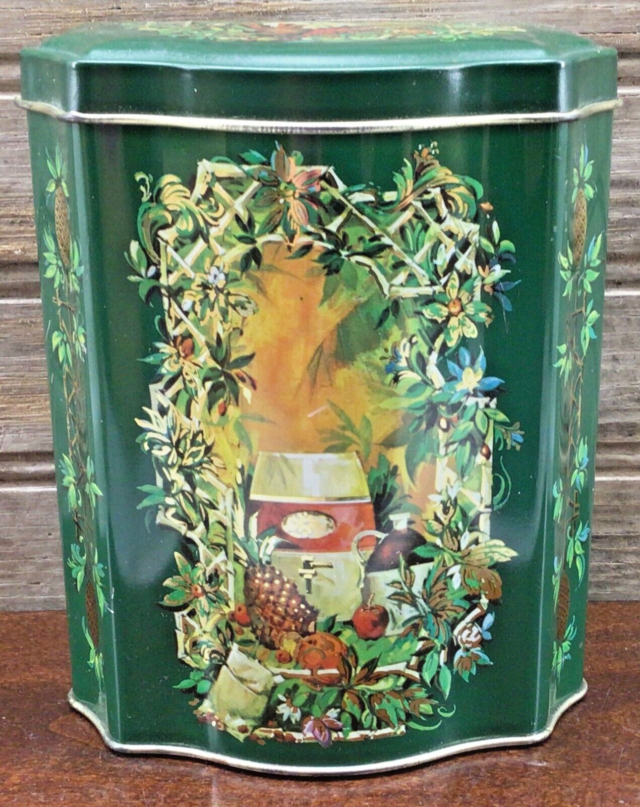 Vintage AVON Christmas Tin Canister Green Holiday Decorative England 1981