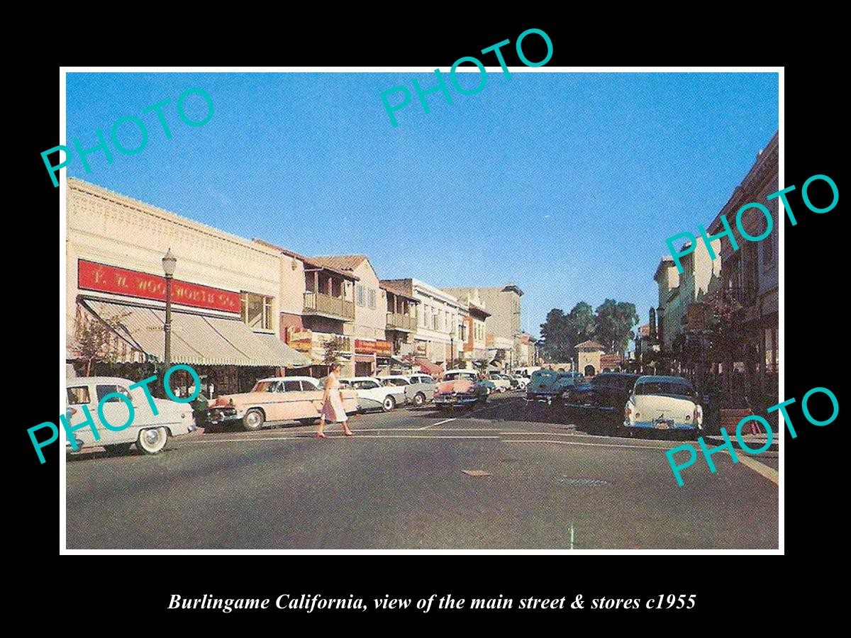 Burlingame California The Main Street & Stores 1955 Large Historic Old Photo