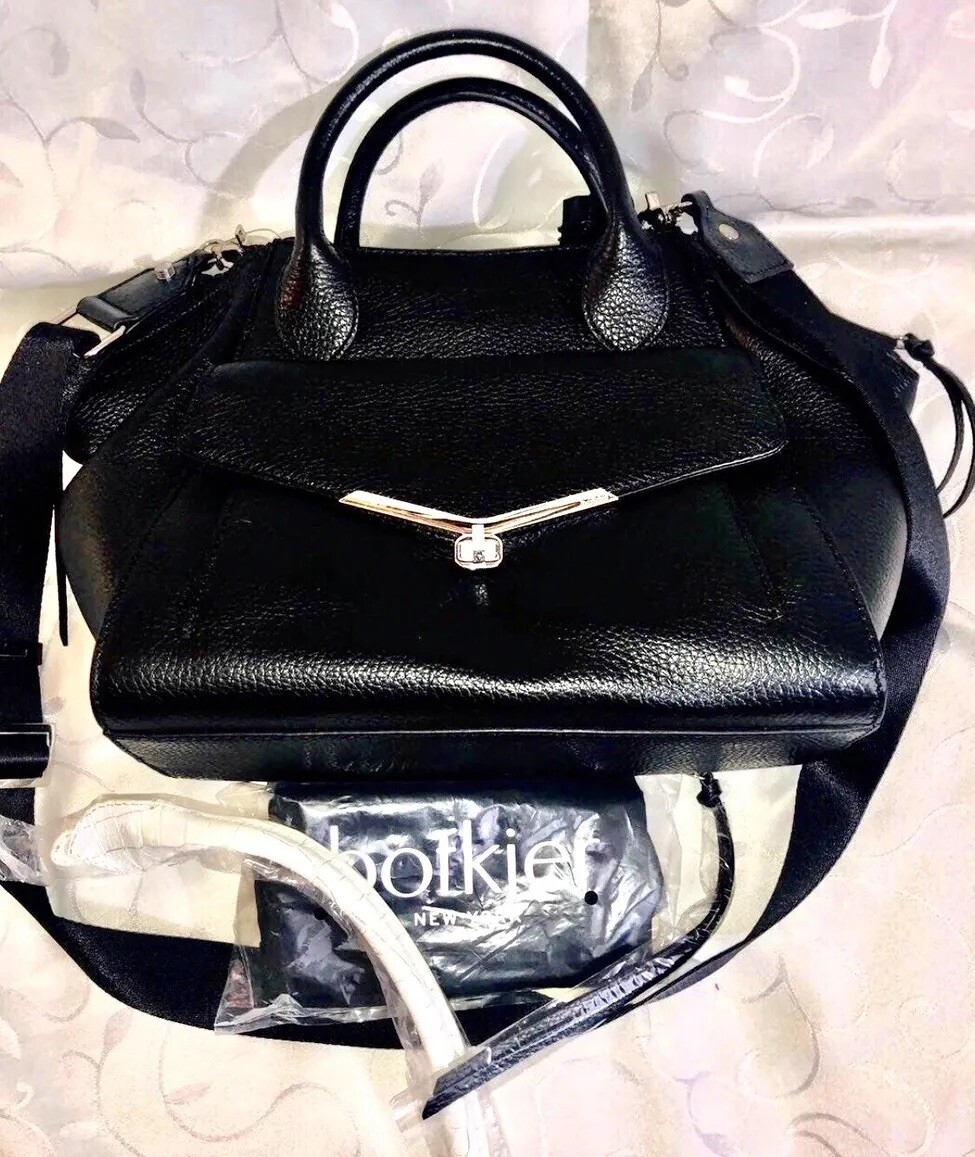 BOTKIER NY VIVI ANGLED SATCHEL/SHOULDER BAG BLACK PEBBLE LEATHER, LARGE NEW