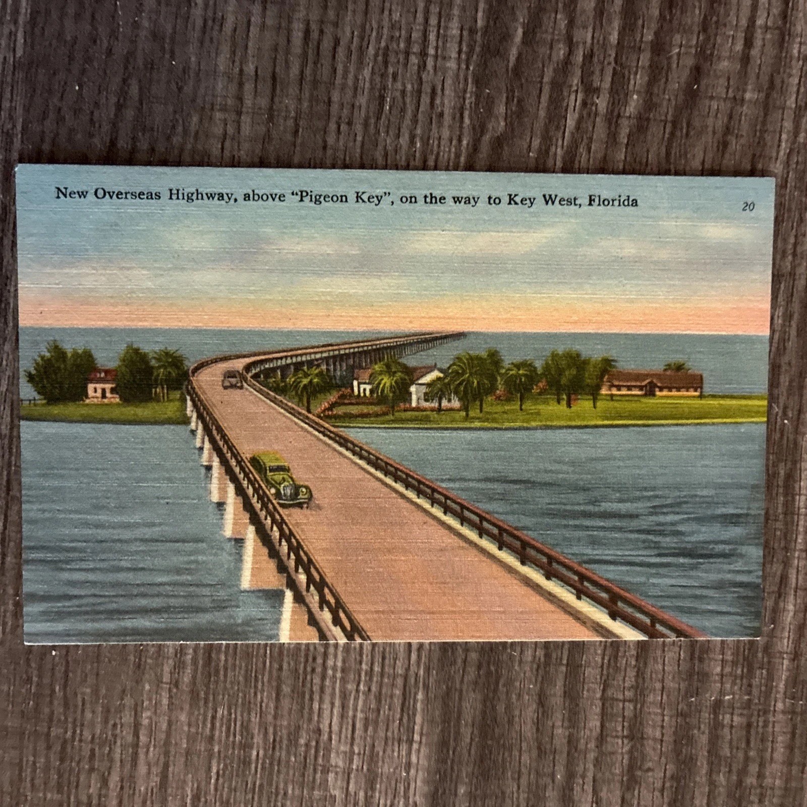 New Overseas Highway To Key West FL “Pigeon Key” Vintage Linen Postcard