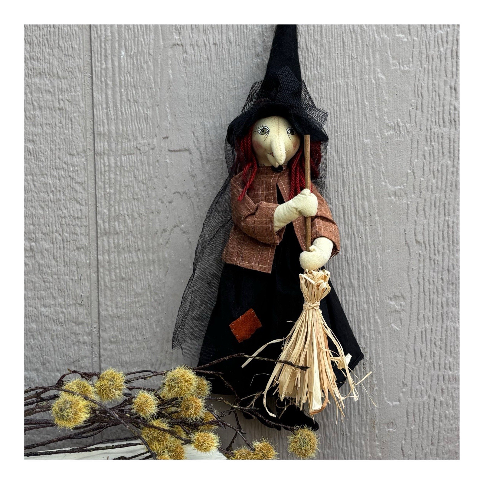 Halloween Hanging Kitchen Witch With Broom ~ Hand Painted - Delton Prod
