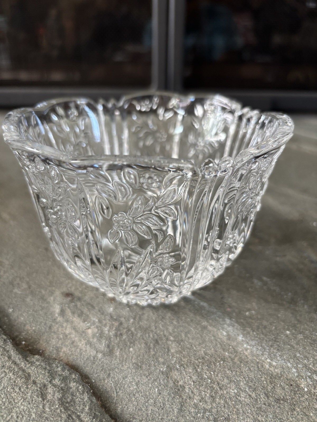 Vintage Oneida German Crystal 5” Bowl, Spring Lace Pattern, Starburst Bottom