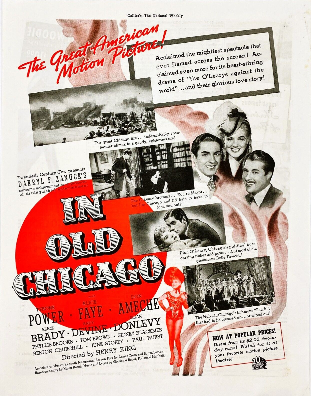 In Old Chicago Tyrone Power Alice Faye Don Ameche 1938 Vtg Magazine Print Ad