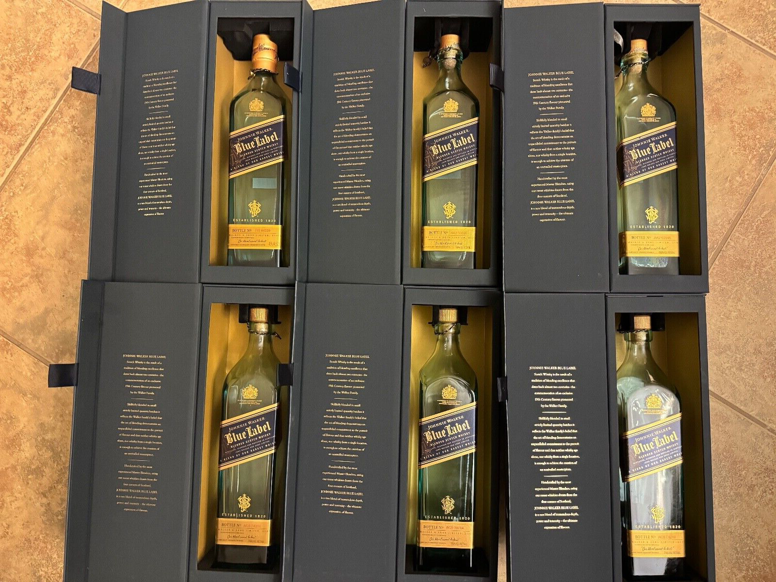 Johnnie Walker Blue Label Scotch Whiskey lot of 6 EMPTY 750ml Bottle Box tassles