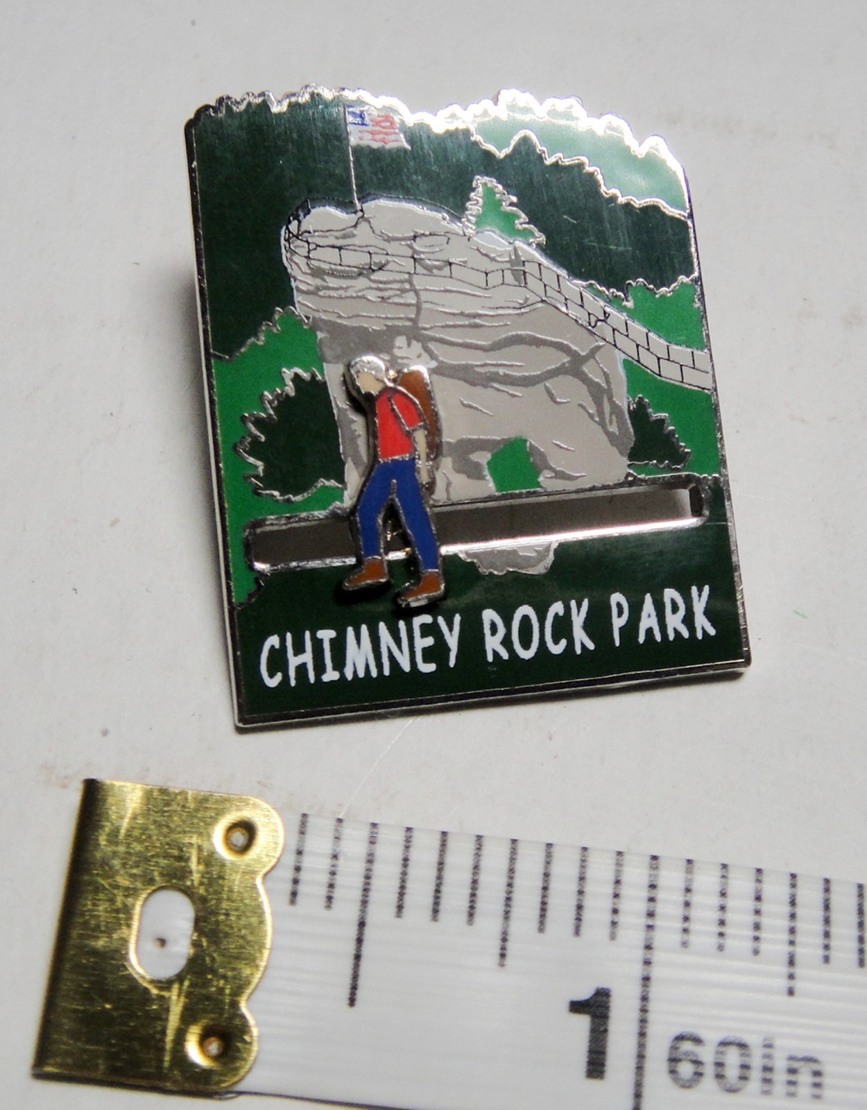 CHIMNEY ROCK North Carolina - ENAMEL SLIDER Lapel Hat Pin - UNUSED EXCELLENT