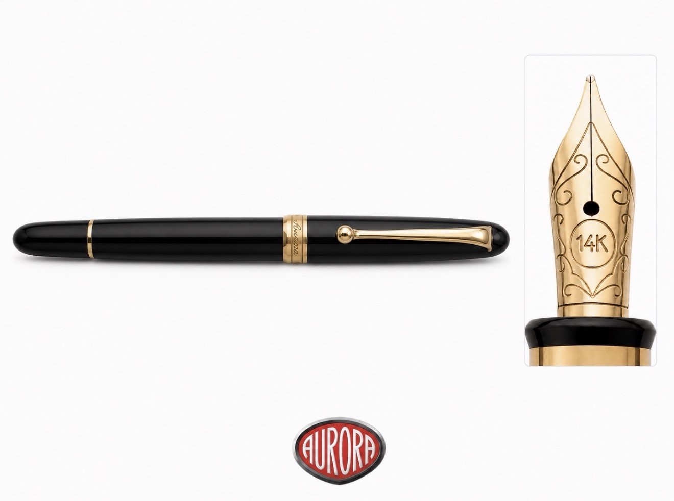 AURORA 88 Slim Fountain Pen Black Resin 14K Gold Nib M Vintage
