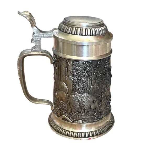 VINTAGE RARE ETAIN ZINN 95% HEAVY PEWTER GERMAN BEER STEIN