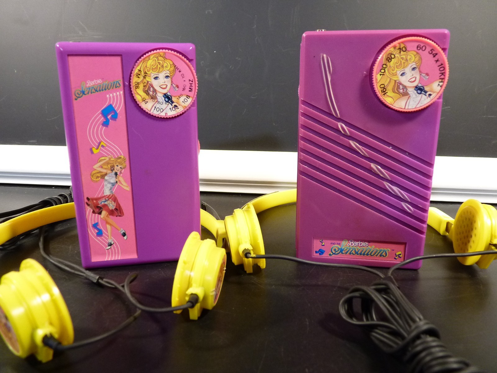 TWO 80s Barbie Sensations Transistor Radio Walkman w Headphones, Nasta Hong Kong