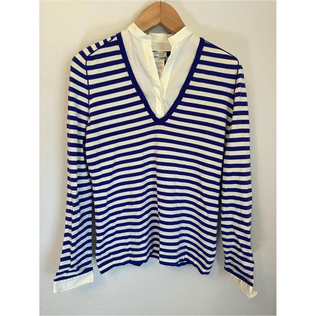 Akris Punto Striped V‑Neck Knit Top with Removeable Collar