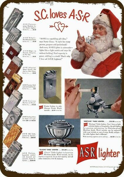 1949 ASR LIGHTER Vintage Look DECORATIVE METAL SIGN - SANTA CLAUS SMOKES CIGARET