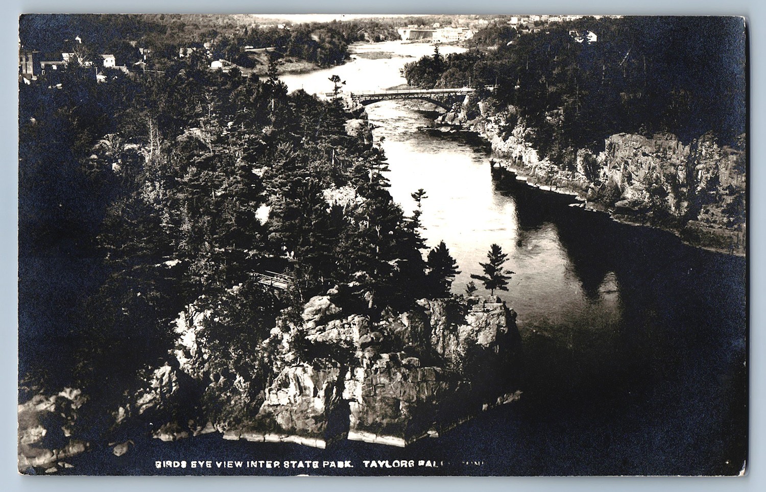 Birds Eye View Interstate Park Taylors Falls MN Bridge c1920 RPPC Postcard -1357