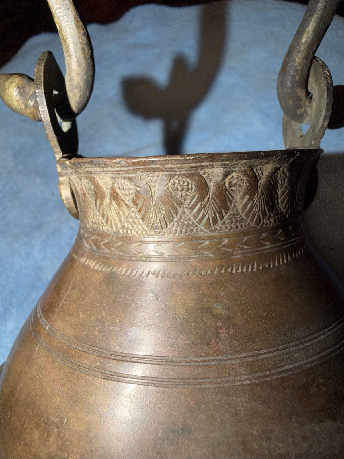 Antique Etched Copper Pot With Forged Handle 1890-1910