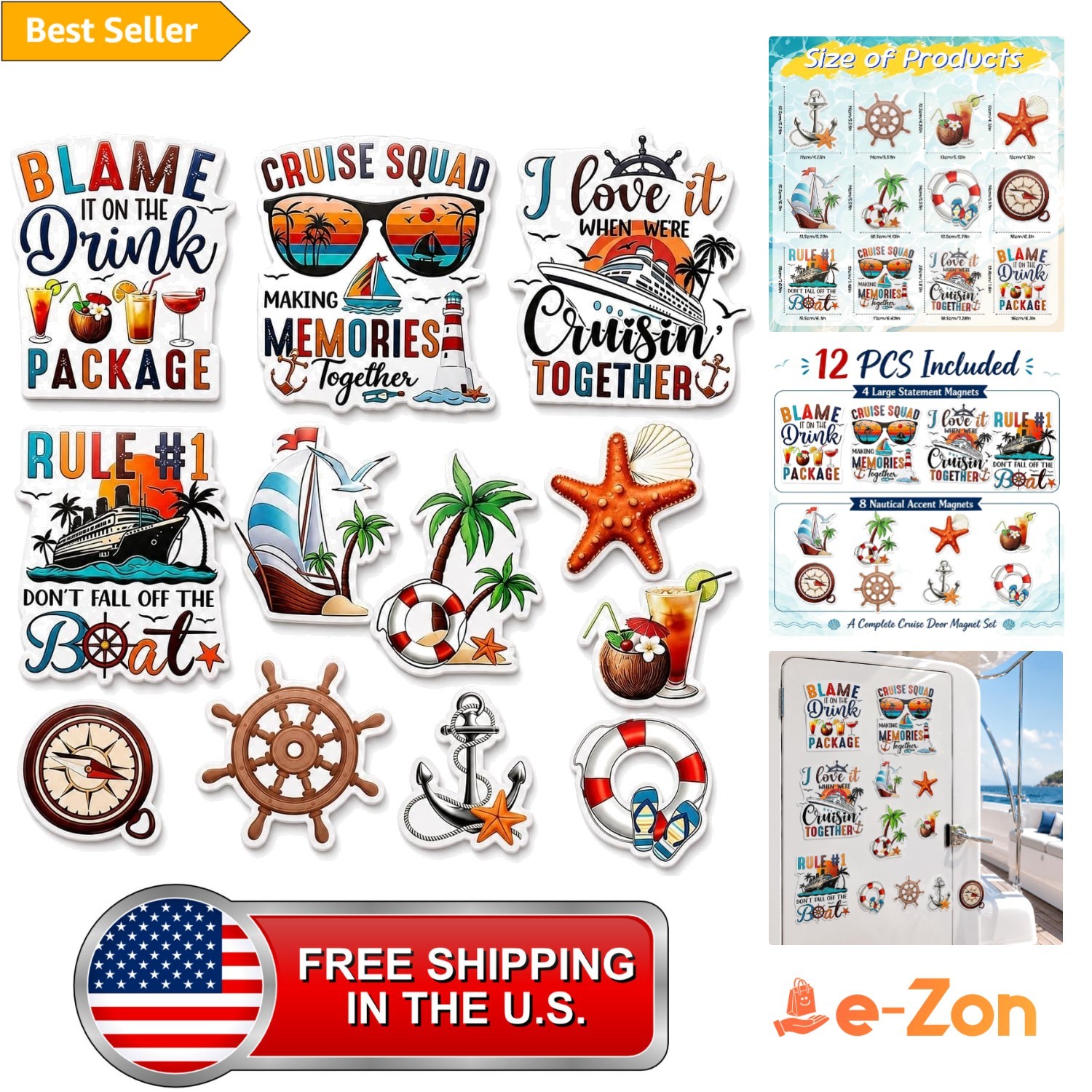 Cruise Door Magnets Set 12pcs Nautical Cruise Ship Decorations Fun Style