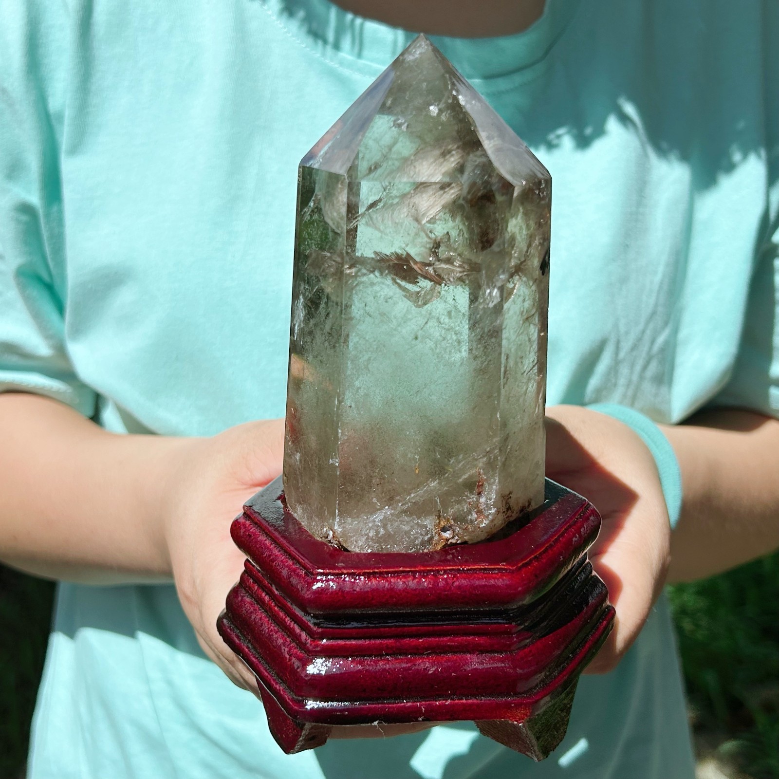 All 1.95LB Natural Smoky Quartz Obelisk Crystal Wand Point Healing G8062
