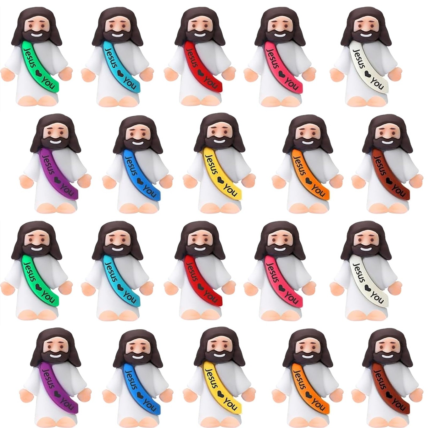 AKFAHOIF 20PCS Little Jesus Figures, Mini Jesus Figurines in Bulk, Multicolor Ti