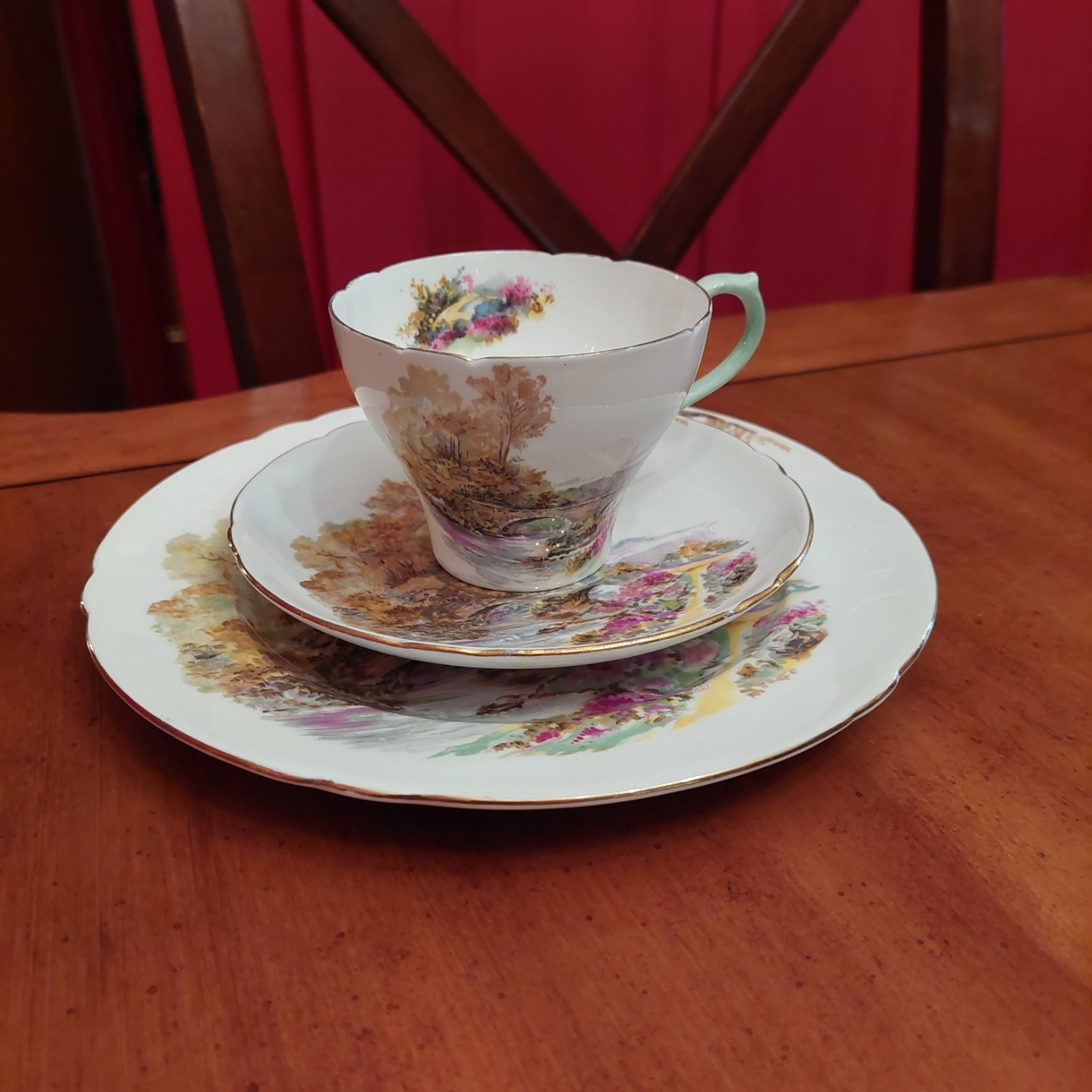 Shelley Heather Pattern Vintage Fine Bone China Teacup Saucer & Plate – Trio 