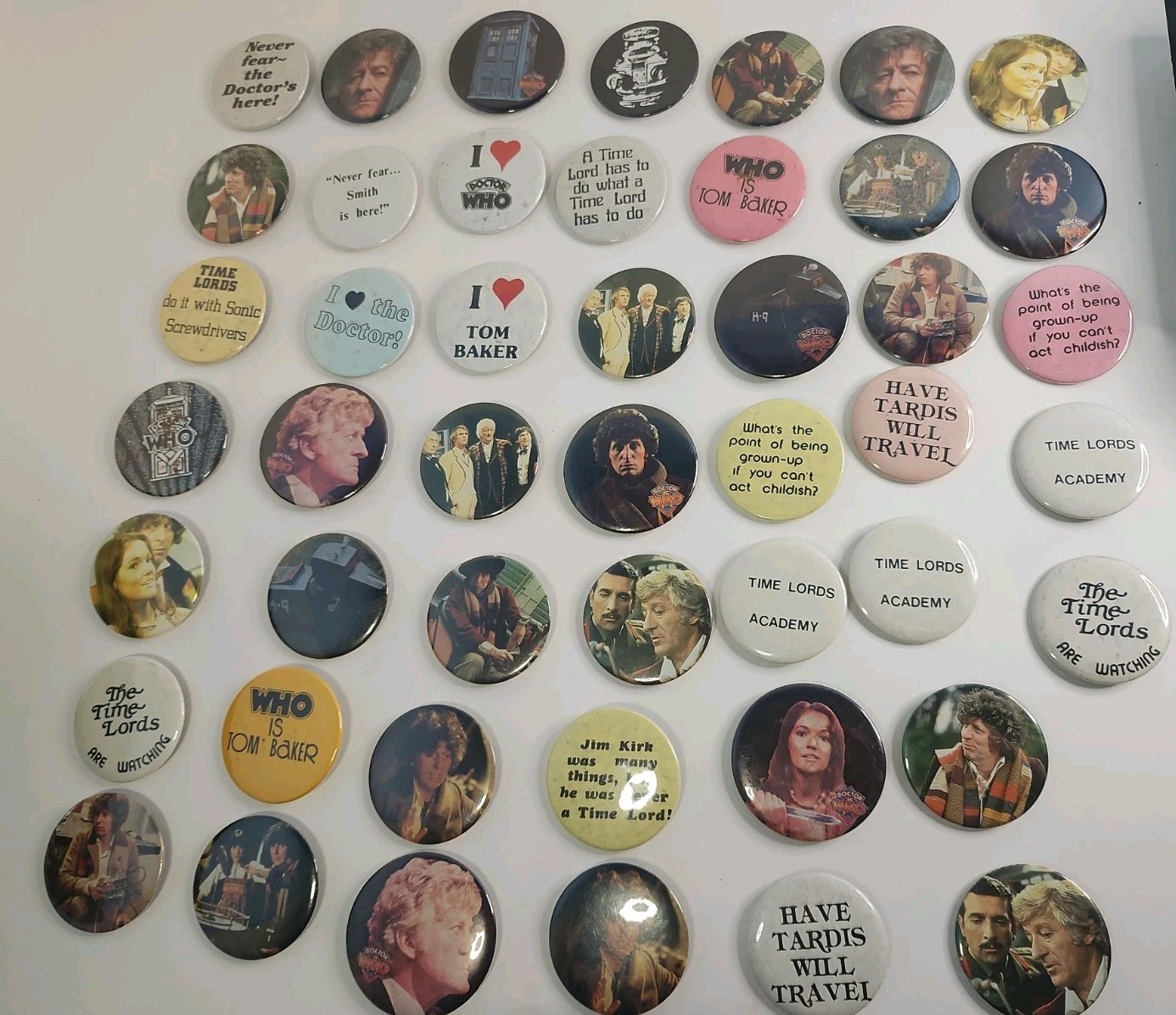 Vintage 1980\'s Set of 47 BBC Licensed DOCTOR WHO 1.25 Inch Buttons Pins Vintage 1980\'s Set of 47 BBC Licensed DOCTOR WHO 1.25 Inch Buttons Pins
