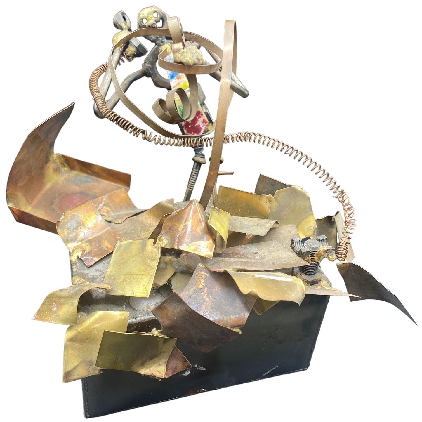 Vintage Metal Art Sculpture Man at office Desk signed
