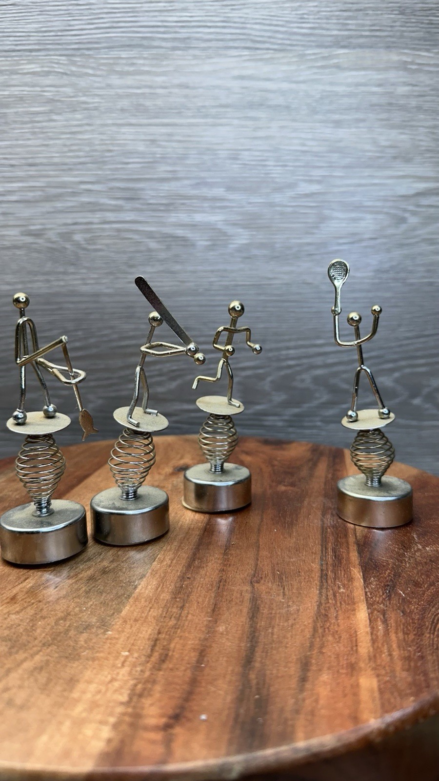 Vintage Mid Century Kinetic Wire Metal Sports Figurines Lot Of 4 Bobbleheads 