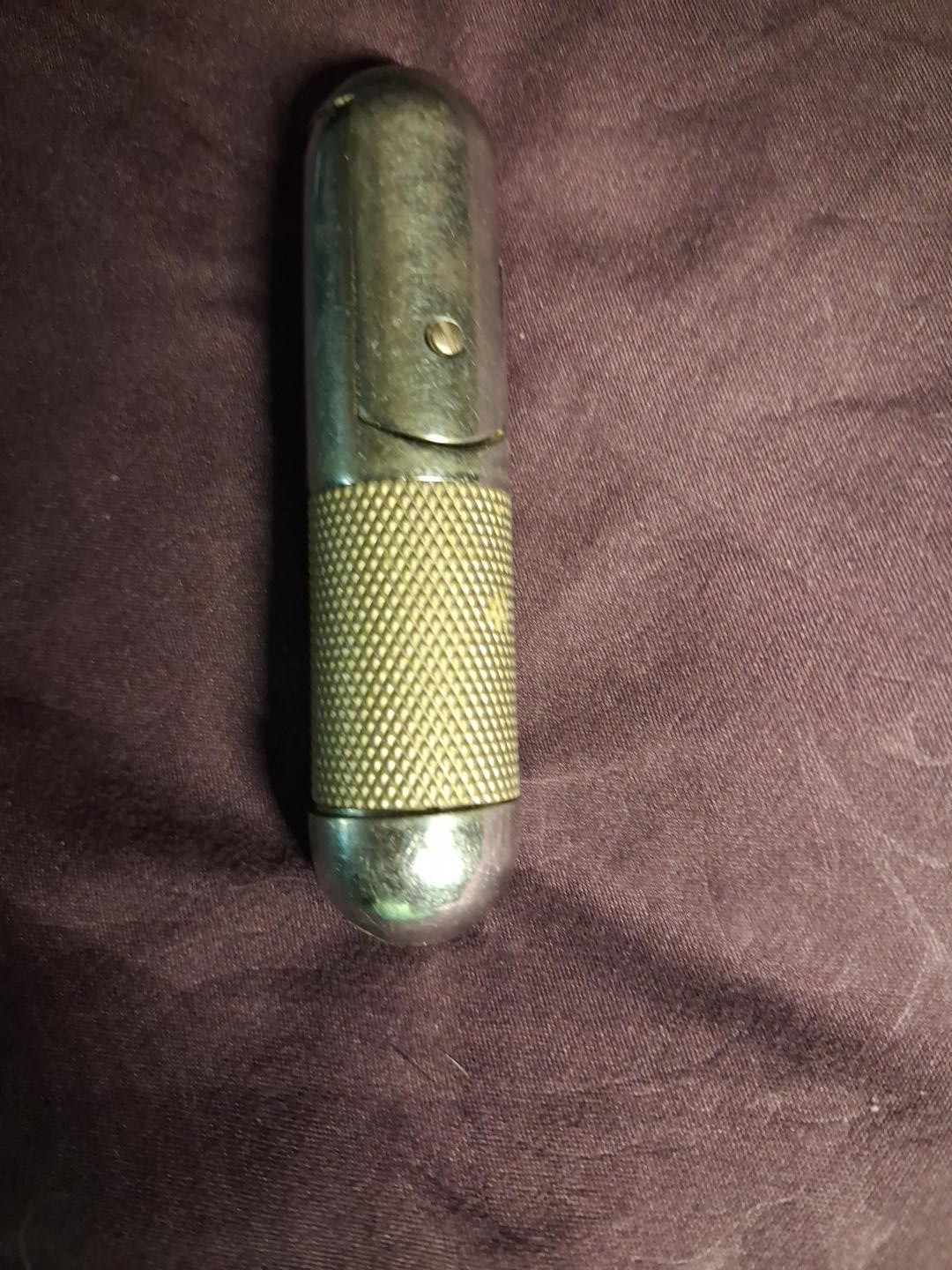 Vintage Semi Automatic Petrol Lighter Push Button Knurled Metal 3\