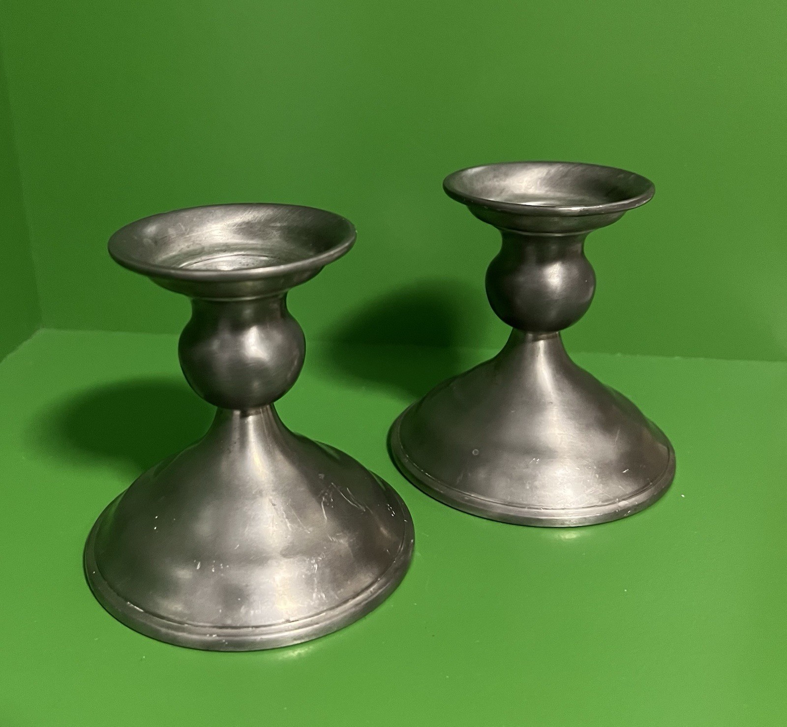 Set of 2 Vintage Kirk Pewter CandleHolders Handcrafted  3.5”H Art