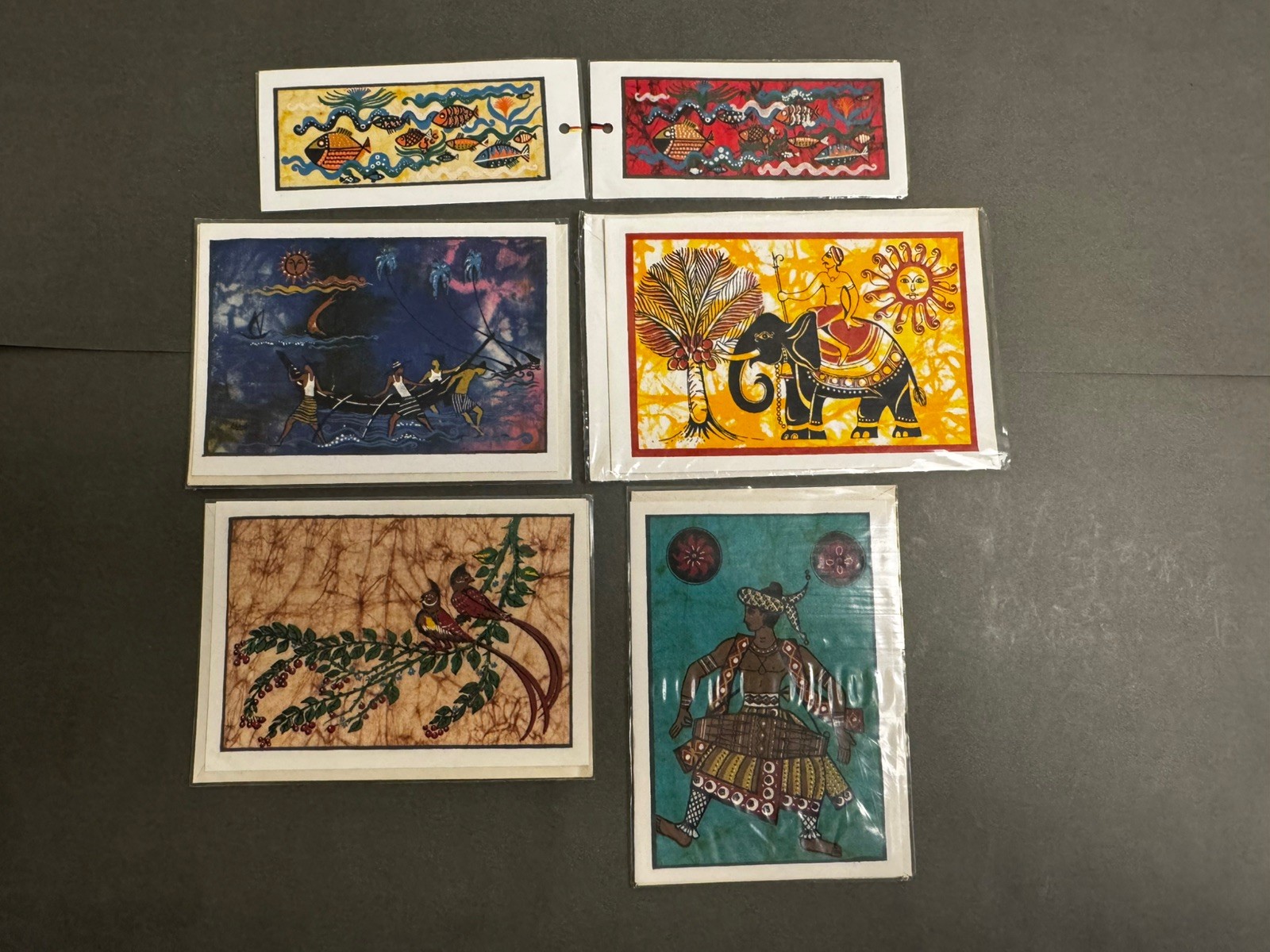 Vintage Handmade Sri Lanka Batik Greeting Cards & Bookmarks Lot of 6 Kapila