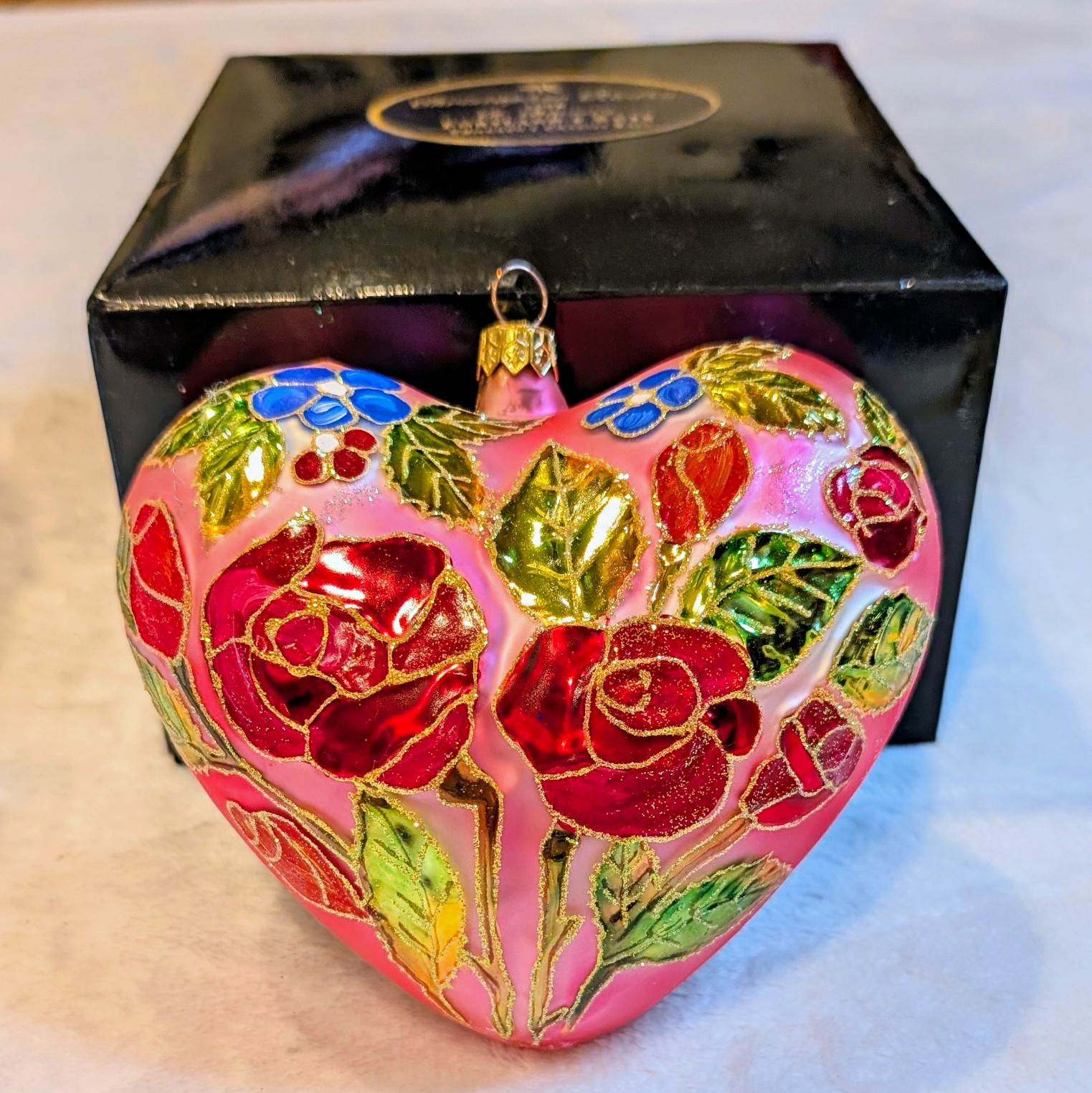 Rare Vintage Christopher Radko 1998 Portland Rose Heart Ornament w/ Box Pink
