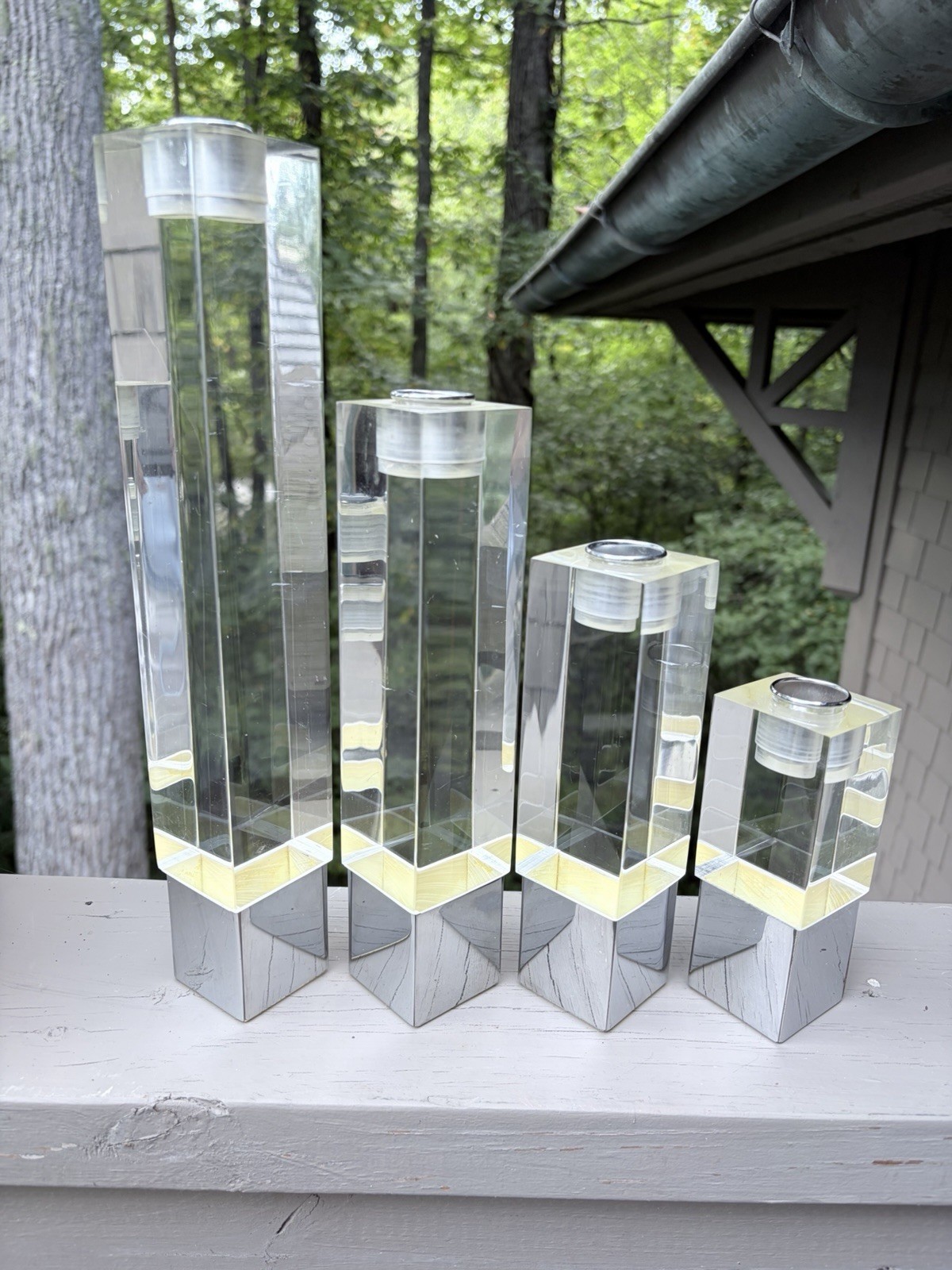 LUCITE George Bullio Candle Holders 4pc SET Vintage Signed