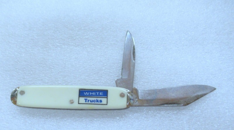 Vintage White Trucks Logo Folding 2 Blade Pocket Knife Advertising Made USA