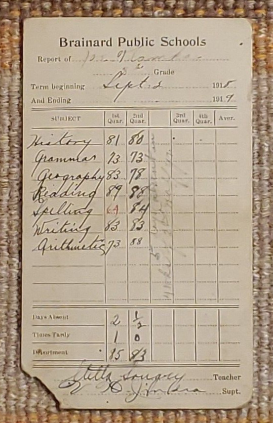1918-19 Brainard (Nebraska) Public Schools Report Card-East Butler/Butler County