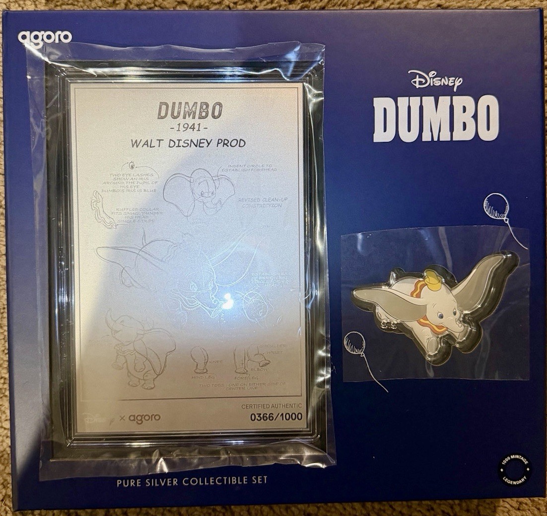 2026 Agoro Disney Dumbo Silver Set 3/4 oz & 5g .999 Pure Silver Limited 1,000