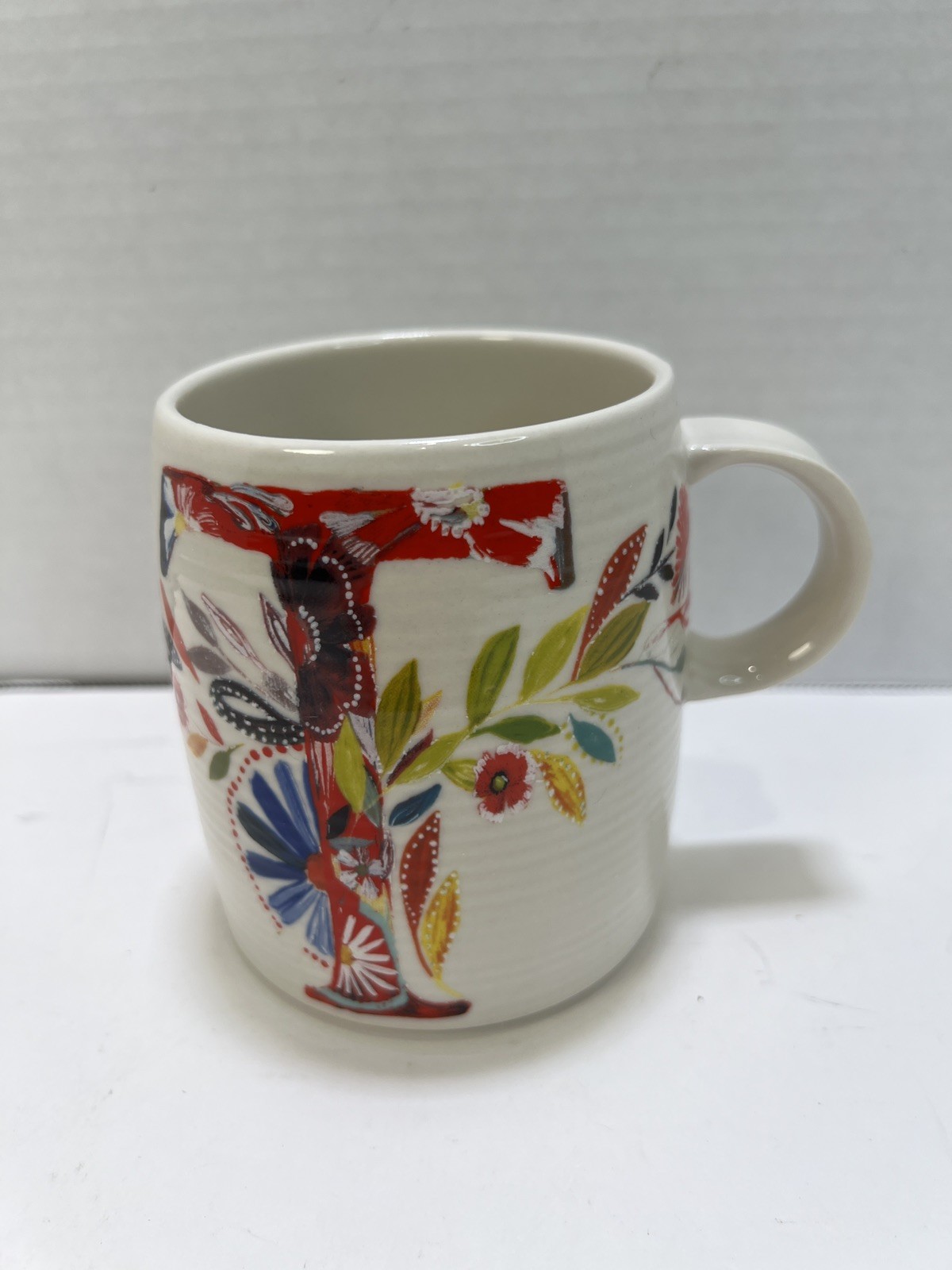 Anthropologie Starla M. Hoffman Floral Initial Monogram Letter T Mug Coffee Tea