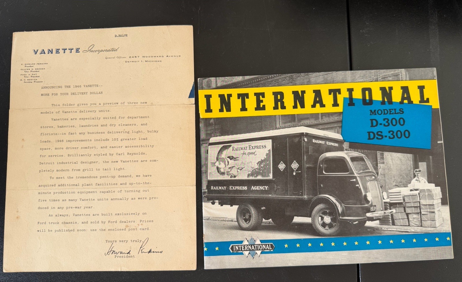Vintage 1940s International Trucks D-300 Catalog, Vanette Brochure Mail Card Lot