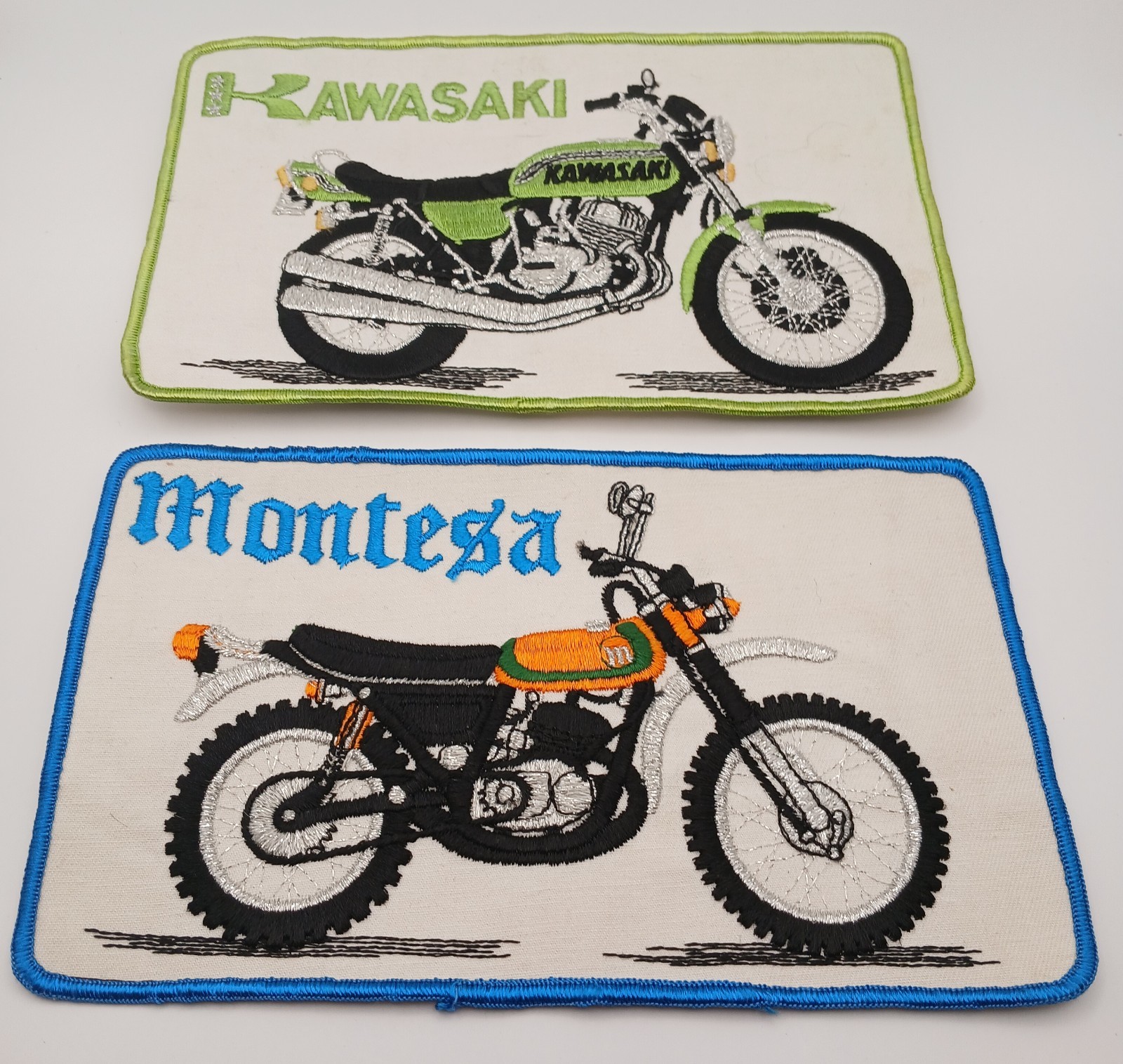 Set of 2 Motorcycle Street Bike Cloth Embroidered Back Patches Kawasaki Montesa