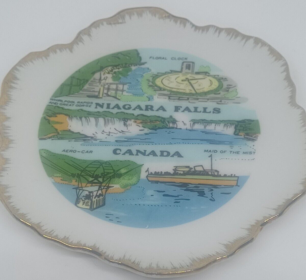 VTG Niagara Falls Souvenir Plate Canada Gold Trim 6 \