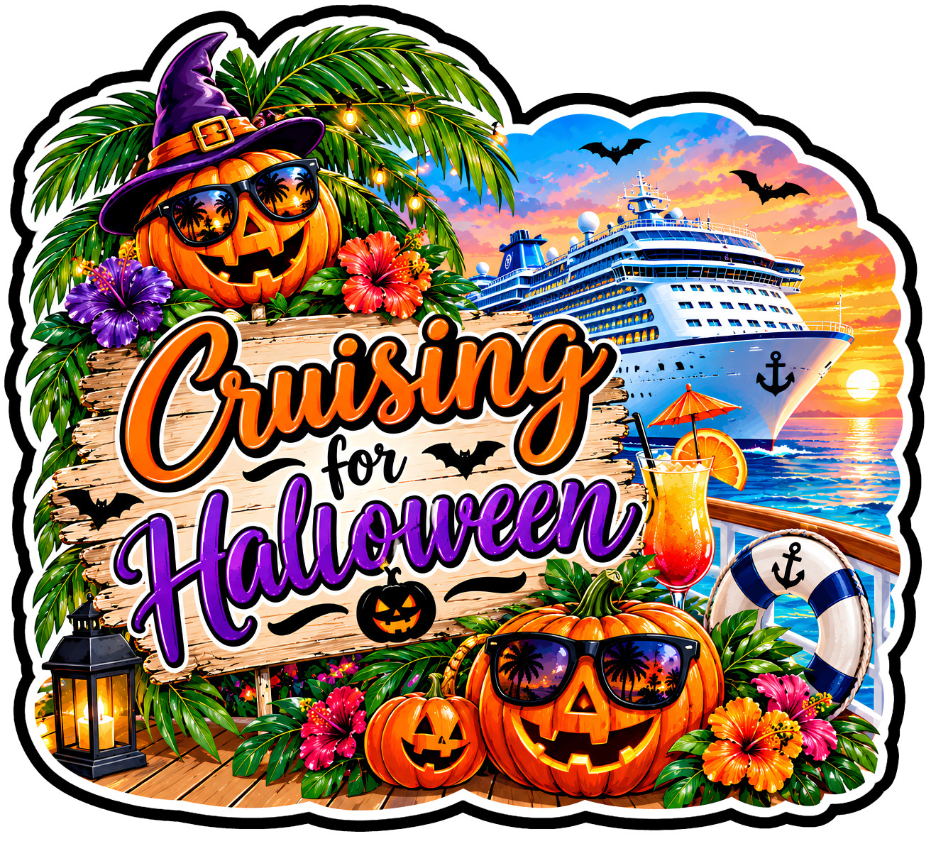 Cruising For Halloween Cruise Door Magnet, Pumpkin, Bats & Halloween Cruise Door