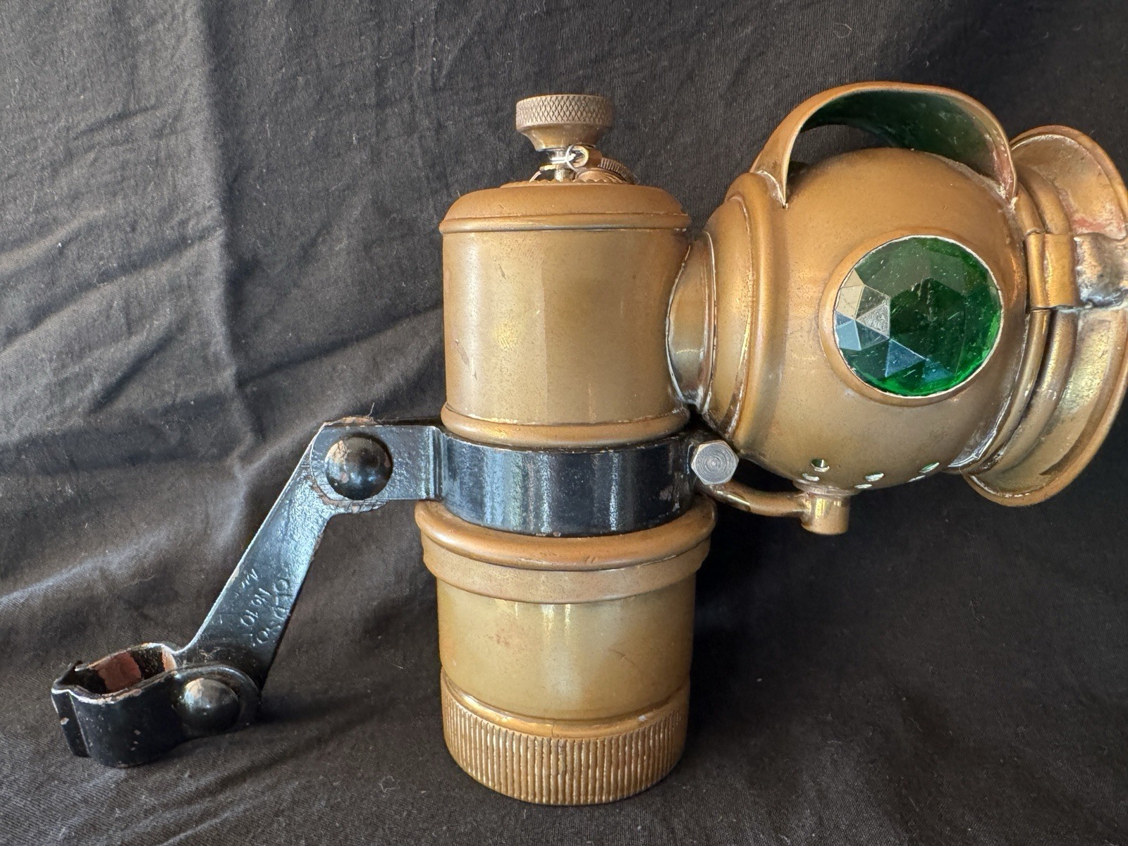 Vint Antique Hawthorne Old-Sol Bicycle carbide Lantern w red green side lights