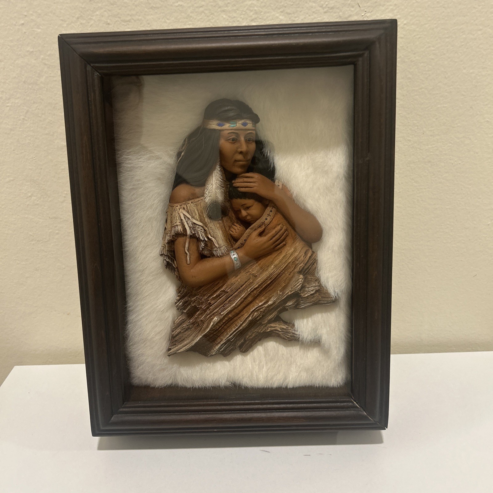 Vtg JH Boone Celebration Shadow Box Tom Snyder Native American Mother Baby Fur