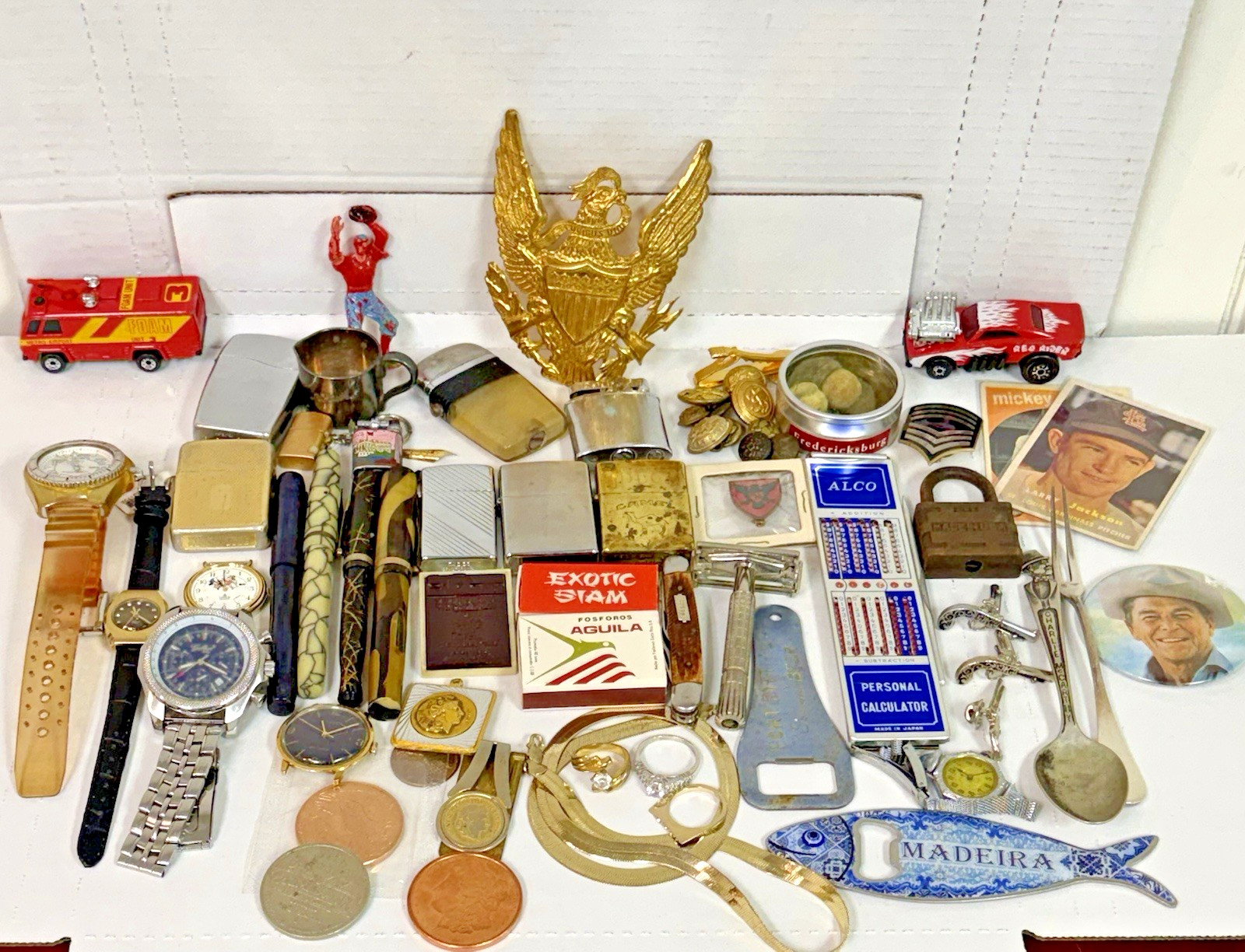 HUGE VINTAGE JUNK DRAWER LOT MILITARY CIVIL WAR WATCHES COINS ZIPPOS OVER 3LBS
