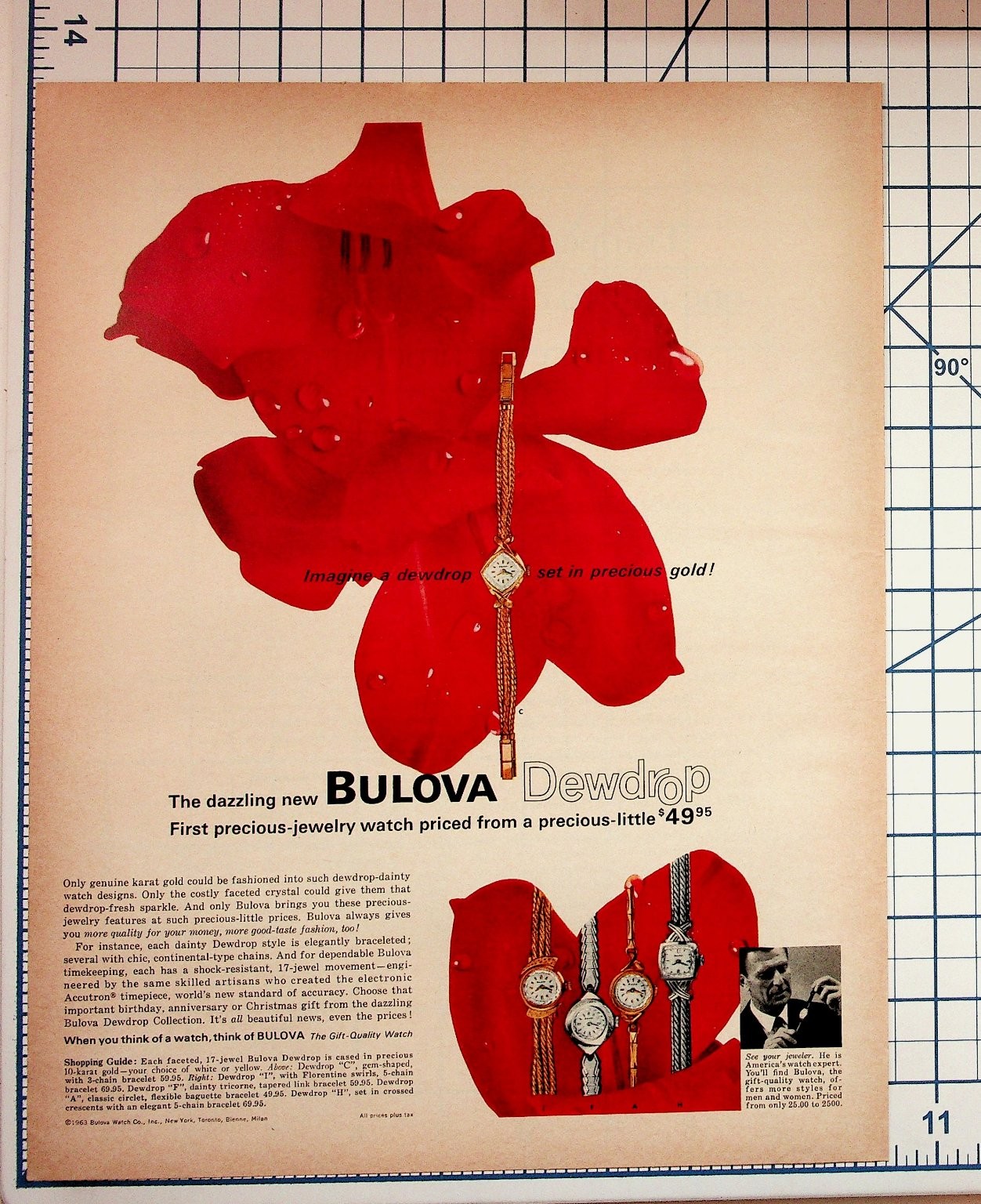 1963 Bulova Dewdrop Women\'s Watch Vintage Magazine Ad Jewelry Ephemera