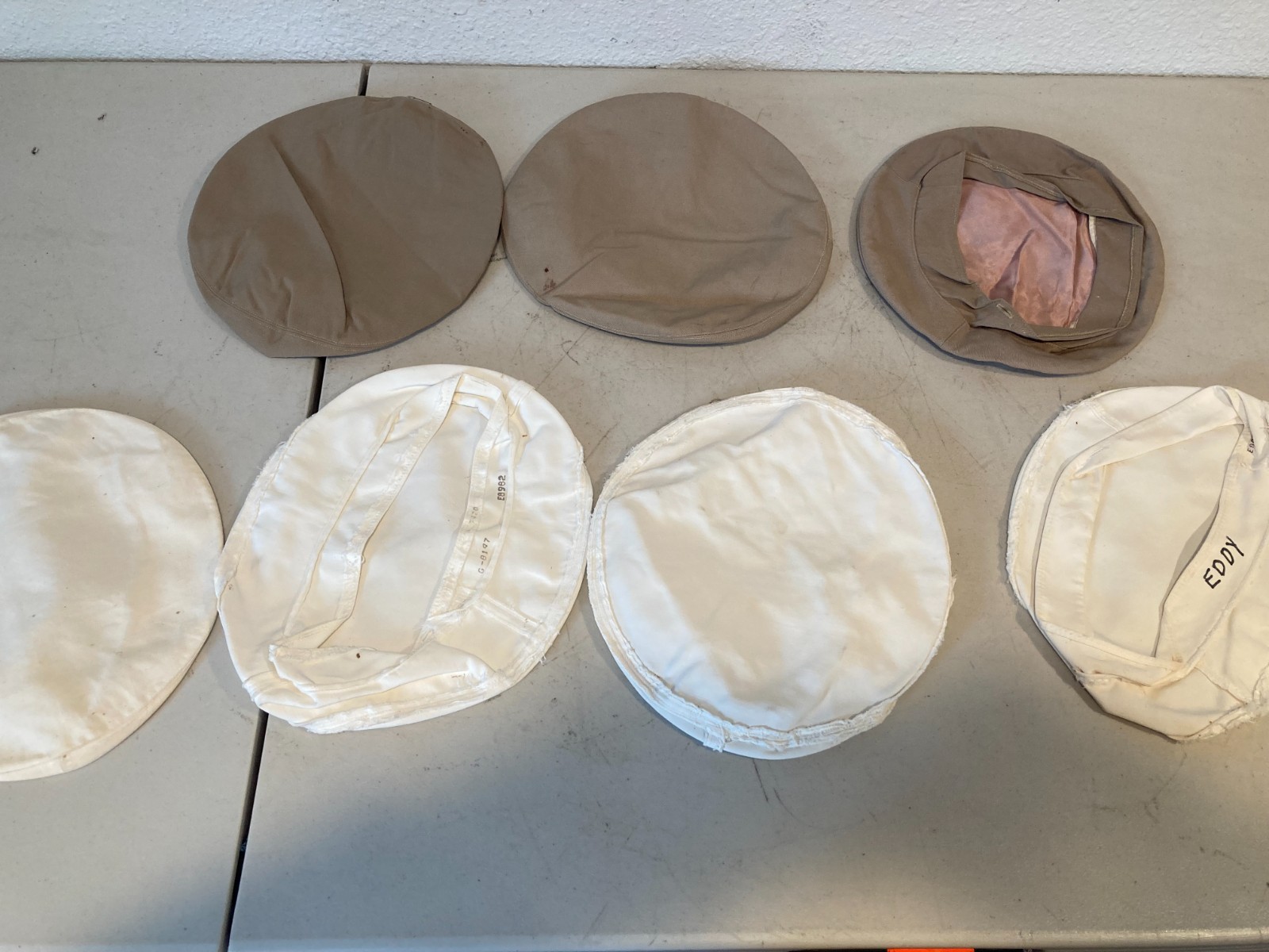 7 Vintage Military Service Cap Covers Lot White & Tan Khaki Navy Army Uniform