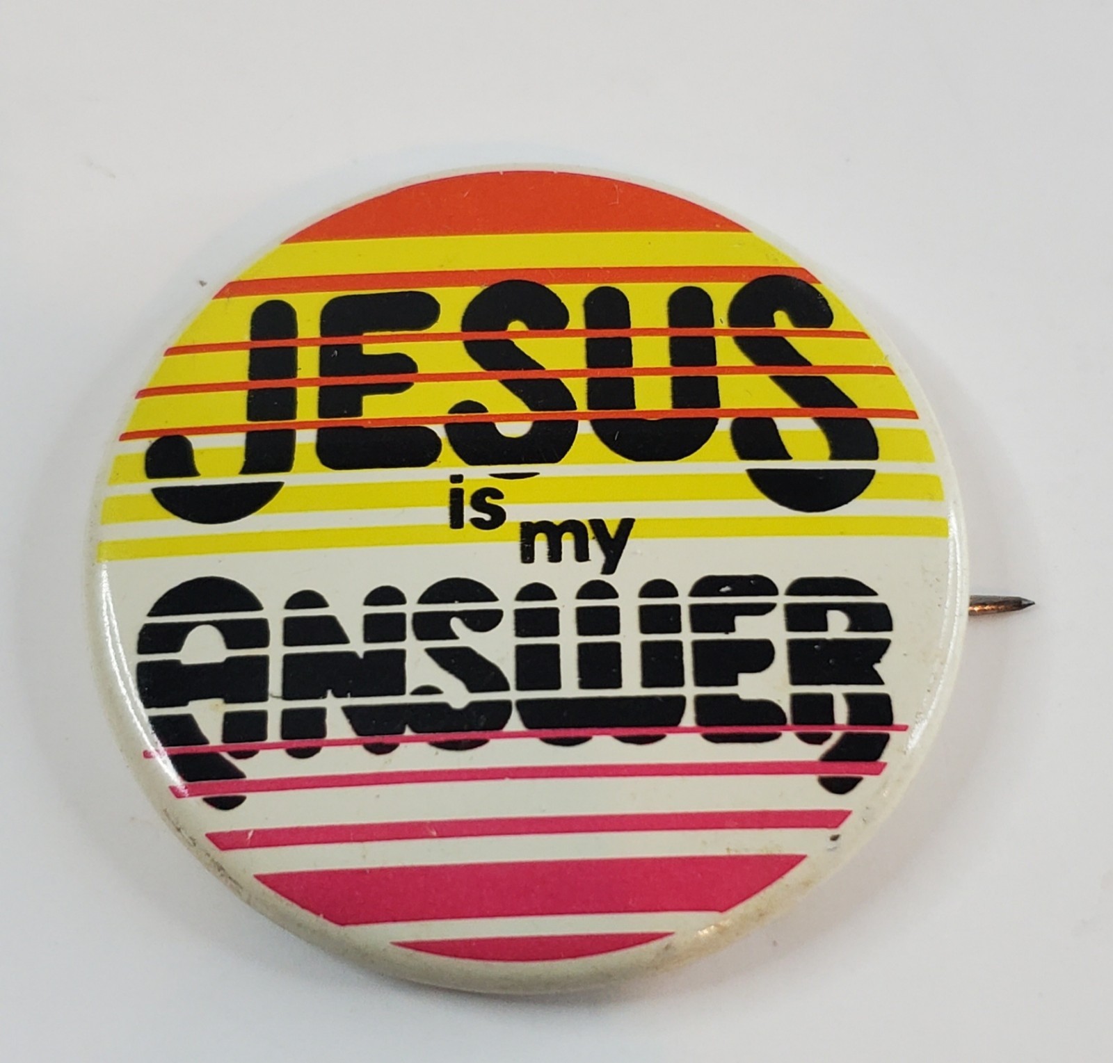 VTG Jesus is my Answer Religious Pin Button 1984