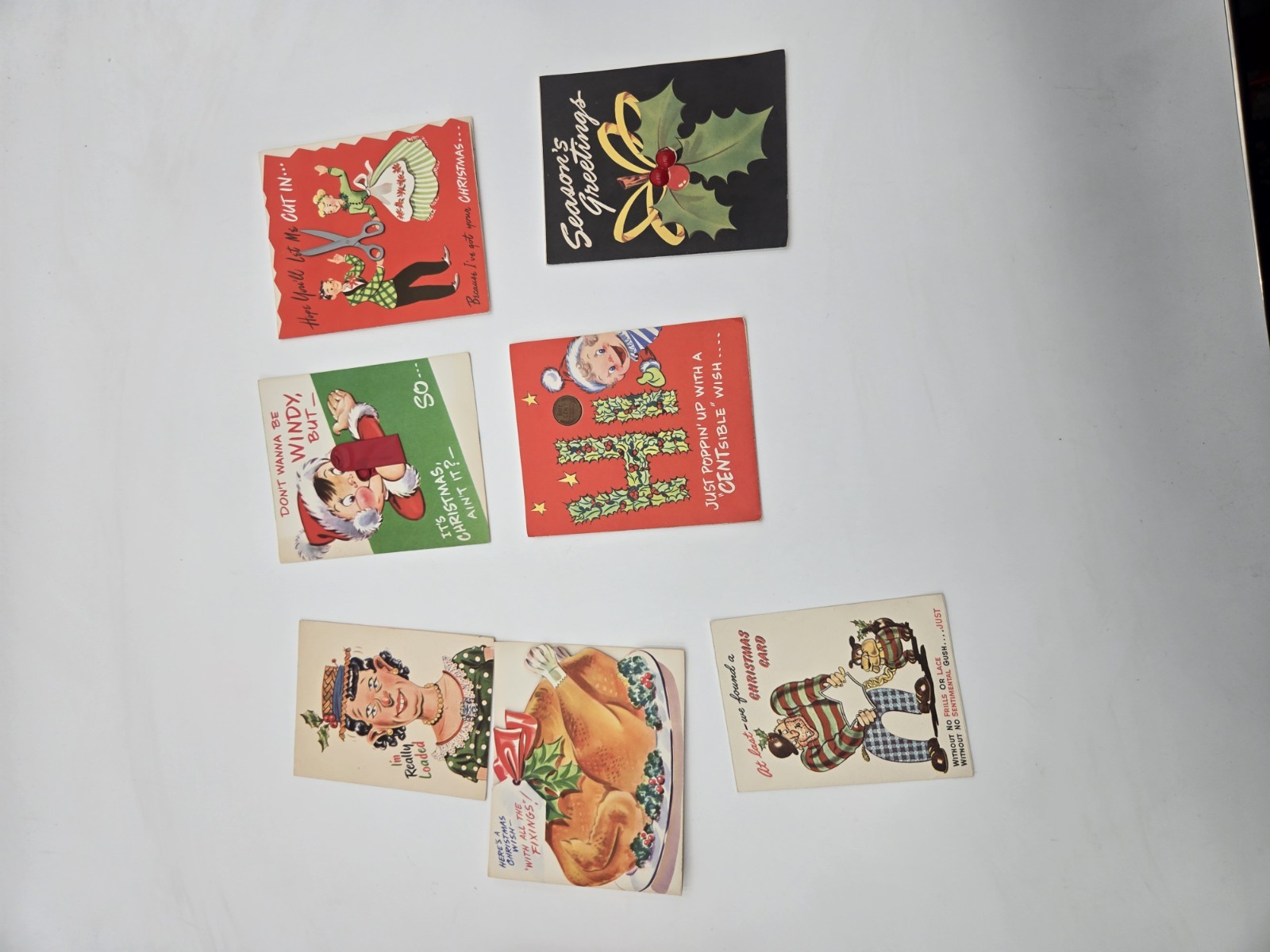 Mid Century Modern Vintage 50s Funny Full Of Laffs Christmas 7 Cards