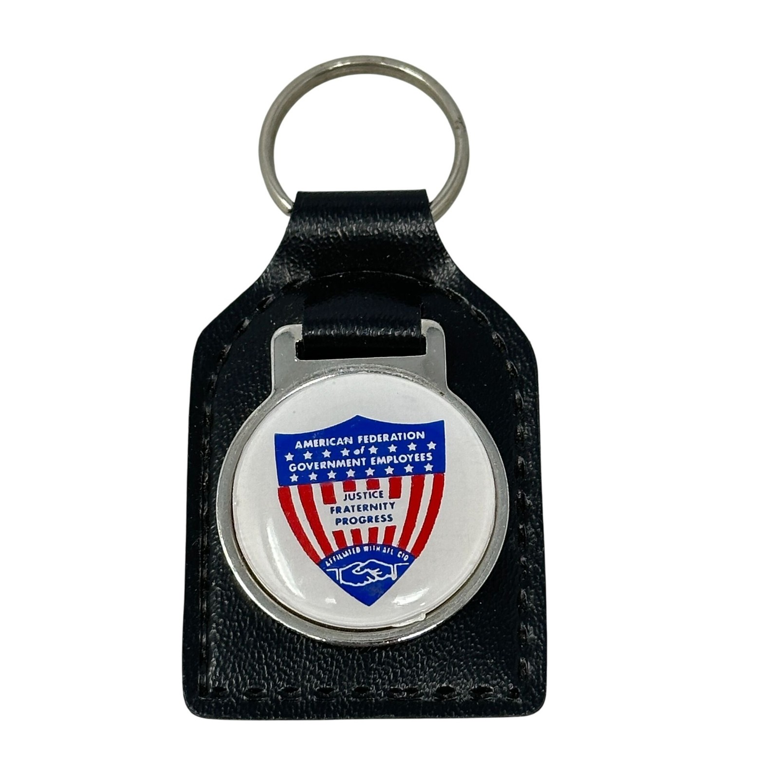 Vintage AFGE Union Keychain AFL-CIO Government Employees Leather Fob