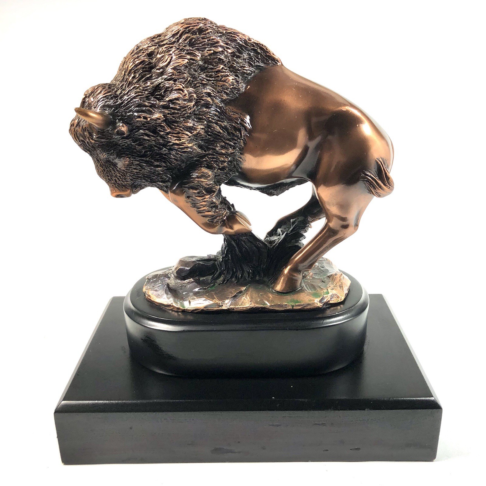 Western Charging American Buffalo Bison Bull Bronze Electroplated Resin Statue
