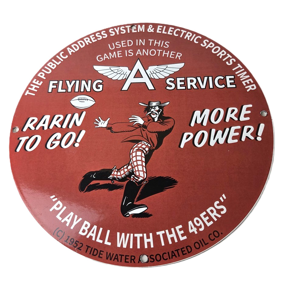 Vintage Flying A Gasoline Sign - 49ers Football Sports Porcelain Gas Pump Sign