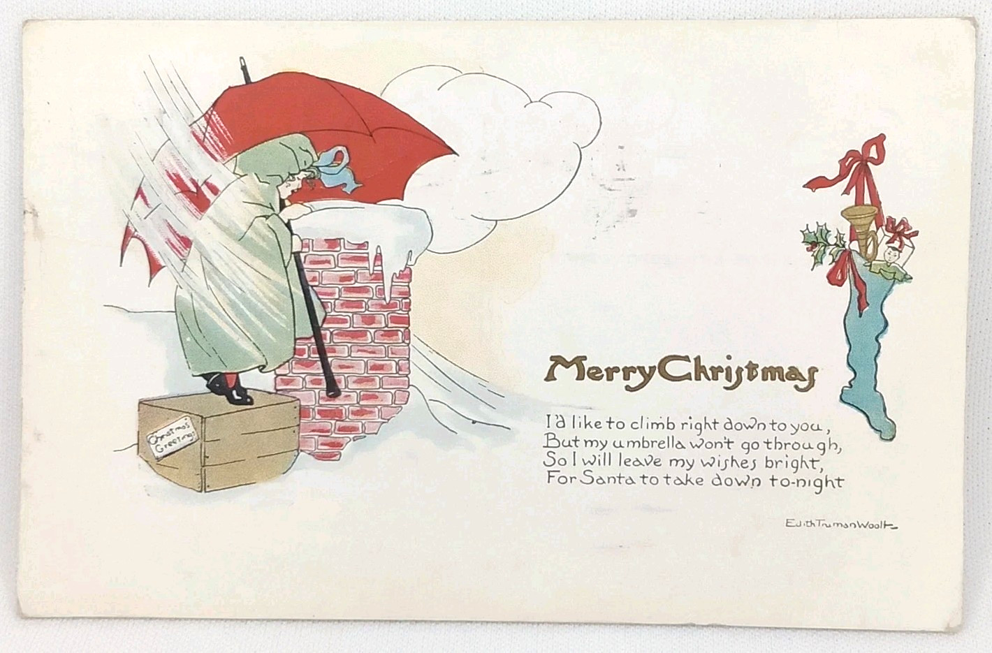 Edith Truman Woolf Fairman Co Christmas Postcard Antique 1910s Posted Pueblo CO